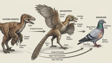 An evocative, conceptual illustration of a Tyrannosaurus rex shadow transforming into the silhouette of a soaring hawk.