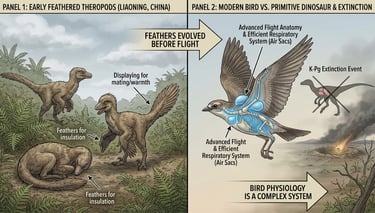 An evocative, conceptual illustration of a Tyrannosaurus rex shadow transforming into the silhouette of a soaring hawk.