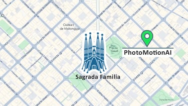 Map of PhotoMotion AI location in Barcelona, near Sagrada Familia.