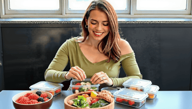 Vanessa in the kitchen about to freeze food