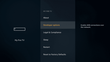 myfiretv  setting with developer options highlighted