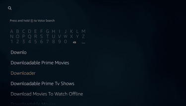 screenshot of downloader keyboard menu of firetvstick