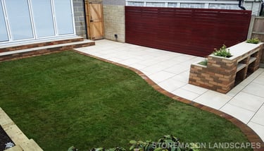 Colourful Garden Makeover Brick Seating Planer Bar New Lawn