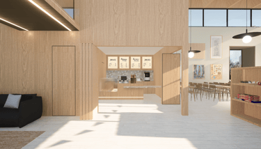 comptoir pour le café modulable avec des portes sur rails