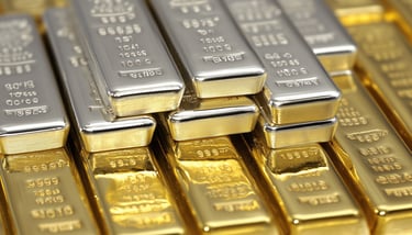 gold and silver bullion bars stacked