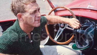 Steve McQueen at the Riverside Raceway in Riverside, California, in 1966 by James Drake