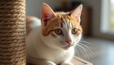 Close-up of a cat scratching post made of natural sisal rope