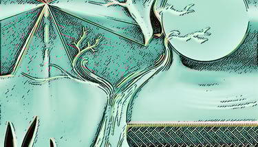 Modern Art called Distancer by artist Fermionne in the collection Shh, Just Breathe. Teal and gold. 