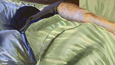 Lou asleep in the Parador - digital postcard