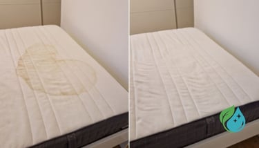 Matelas blanc et gris foncé posé sur un lit dans le coin d'une chambre Matelas sale puis propre près l'intervention de NetT