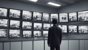 A guard dressed in a formal uniform stands at attention in a sentry box outside a grand historic building with stone walls and large windows. An archway to the right shows part of a courtyard with parked cars and a couple of people walking in the background.