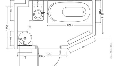 Technical floor plan of bathroom in AutoCad