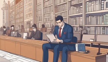 A student reading a book in a cozy library setting.