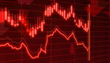 red financial market arrows pointing down symbolizing recession