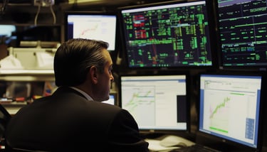 broker looking at investing charts and data