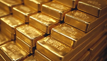 valuable gold bullion bars stacked in large amounts for investing and retirement