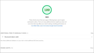 Screenshot of Google PageSpeed Insights showing 1664 Training Solutions scores 100% on SEO