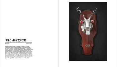 Flesh & Bone magazine article on artist Tal Avitzur, pages 8-9.