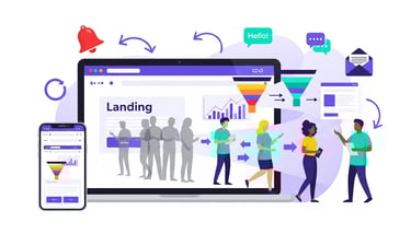 A website showing anonymous visitors transforming into identified leads through web automation.