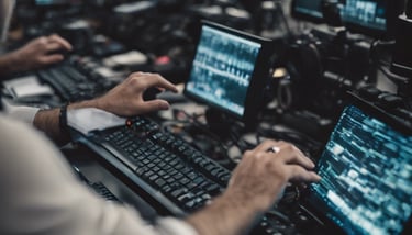 computer keyboard and screens as used by mark gillan whilst teaching