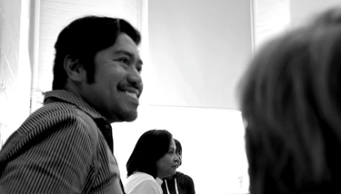 Roman Berry rehearsing with collaborators Eleanor Sy Templeman and Cast of Illegals The Game Show