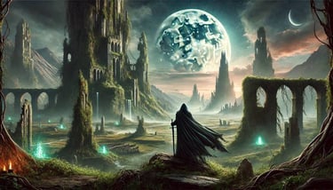 Un sorcier malazéen traverse une garenne abandonnée et chemine dans les jardins de la lune