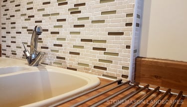 Kitchen Sink Slash Panel Mosaic Interior Tiling Beige, Cream & Pearl