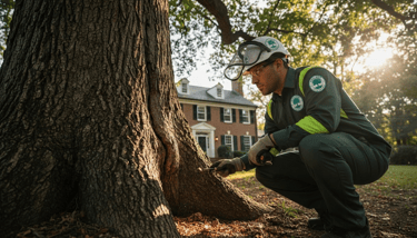 Hazardous tree assessment in Virginia with arborists checking storm damage, tree‑risk, and safety for homeowners.