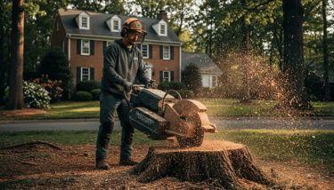 Stump and root removal in Falls Church, VA with stump grinding, landscape safety, and NOVA tree stump pest prevention.