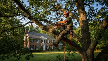 Expert arborist trimming trees in Northern Virginia with safe structural pruning and storm‑damage tree care.