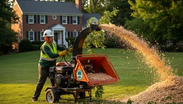 Brush chipping service in Falls Church VA by Guilmer Tree Services for wood chipping, yard waste removal and debris disposal