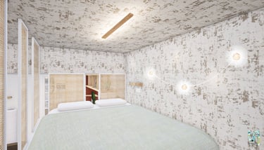 Visuel photoréaliste d'une chambre aménagée sur une mezzanine dans un appartement citadin