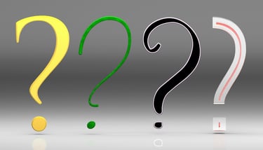 a group of three questionnaires with question marks