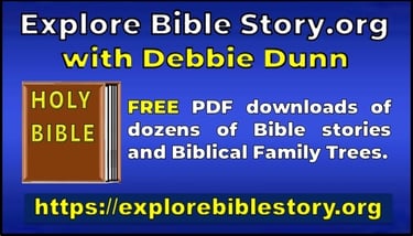 Explore Bible Story dot org with Debbie Dunn Businesss Card advertising FREE PDF downloads of storie