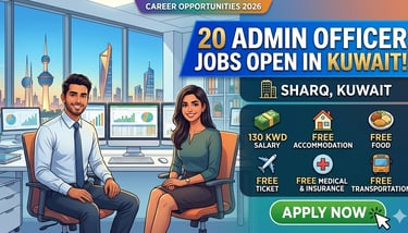 20 Admin Officer Jobs in Kuwait with Free Food & Accommodation. Apply by June 18, 2026, through Perm