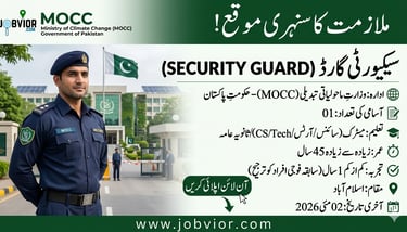 Ministry of Climate Change Jobs 2026 advertisement featuring Security Guard PPS-2 position with appl