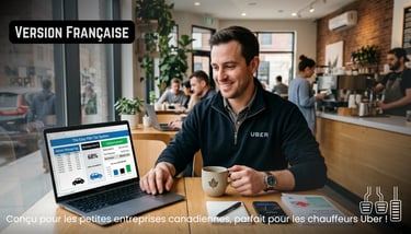 VERSION FRANÇAISE - Chauffeur Uber dans un café utilisant un logiciel de gestion d'impôt