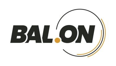 BAL.ON logo with bold black text and an orange dot inside the "O," encircled by a black and orange curved line for motion