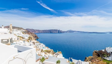 Santorin a view of a view of a sea and a view of the ocean