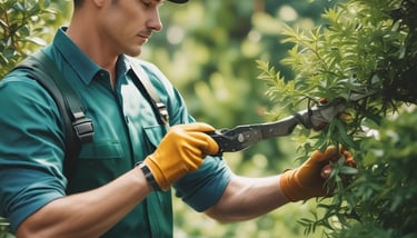 a man in a blue shirt and hat is holding a pole with a pole attached