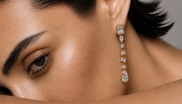 BONHEUR JEWELRY elegant gold drop earrings featuring a variety of shimmering diamond cuts.