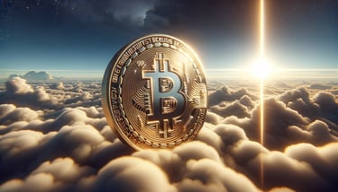 Pièce Bitcoin dans le ciel