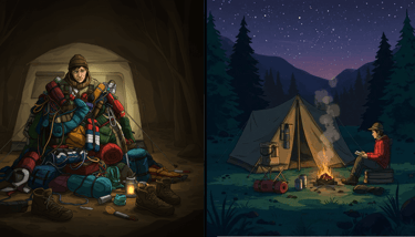 collage of camper that is unorganized and a camper that is organized