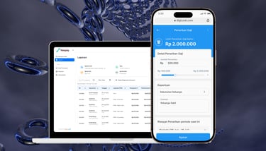 Tampilan Aplikasi Flexpay EWA untuk pengelolaan gaji karyawan di laptop dan ponsel.