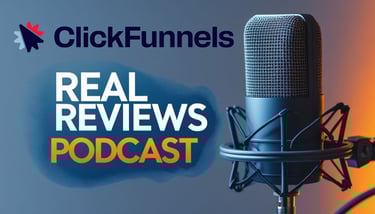 a microphone and a microphone with the words clickfunnels real reviews