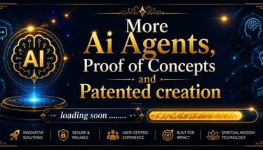 AI agents and patented creation announcement banner with digital brain icon and loading progress bar.