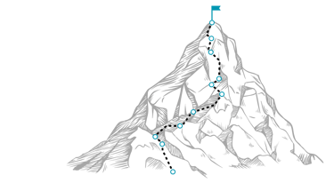 Man setting out to climb mountain and reach goal