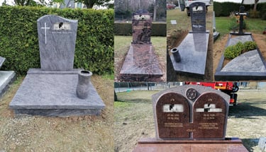 Verschiedene Grabmale mit verschiedenen Natursteinen auf dem Friedhof