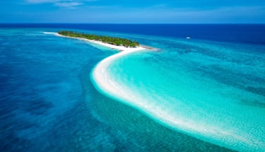 a small island with a small island in the middle of the ocean