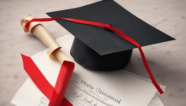 a graduation cap and a green tassel on a piece of wood